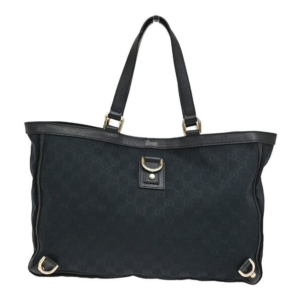 GUCCI Logo Abbey GG Pattern Shoulder Bag Canvas Leather Black - Picture 1 of 5